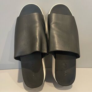 Vince Charcoal Leather Slide Sandals